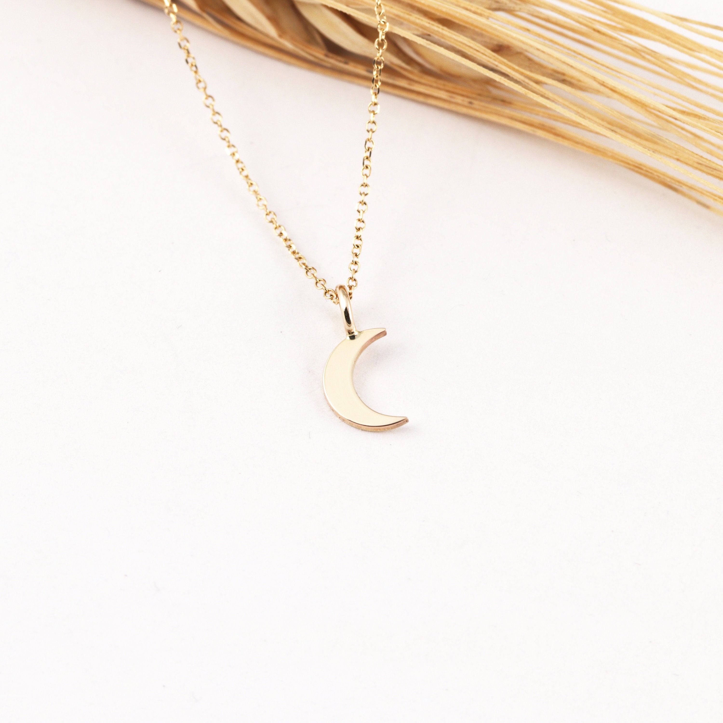 Solid Gold Moon Pendant Crescent Moon 