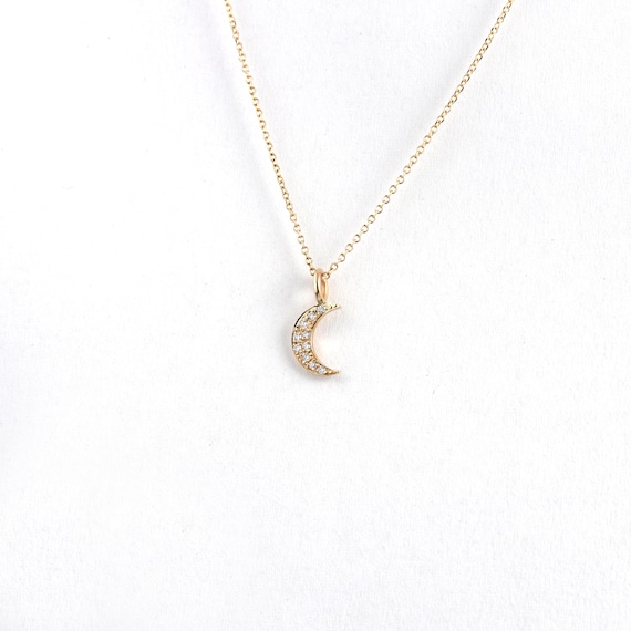 Gold Diamond Moon Necklace Diamond Crescent Charm Half Moon
