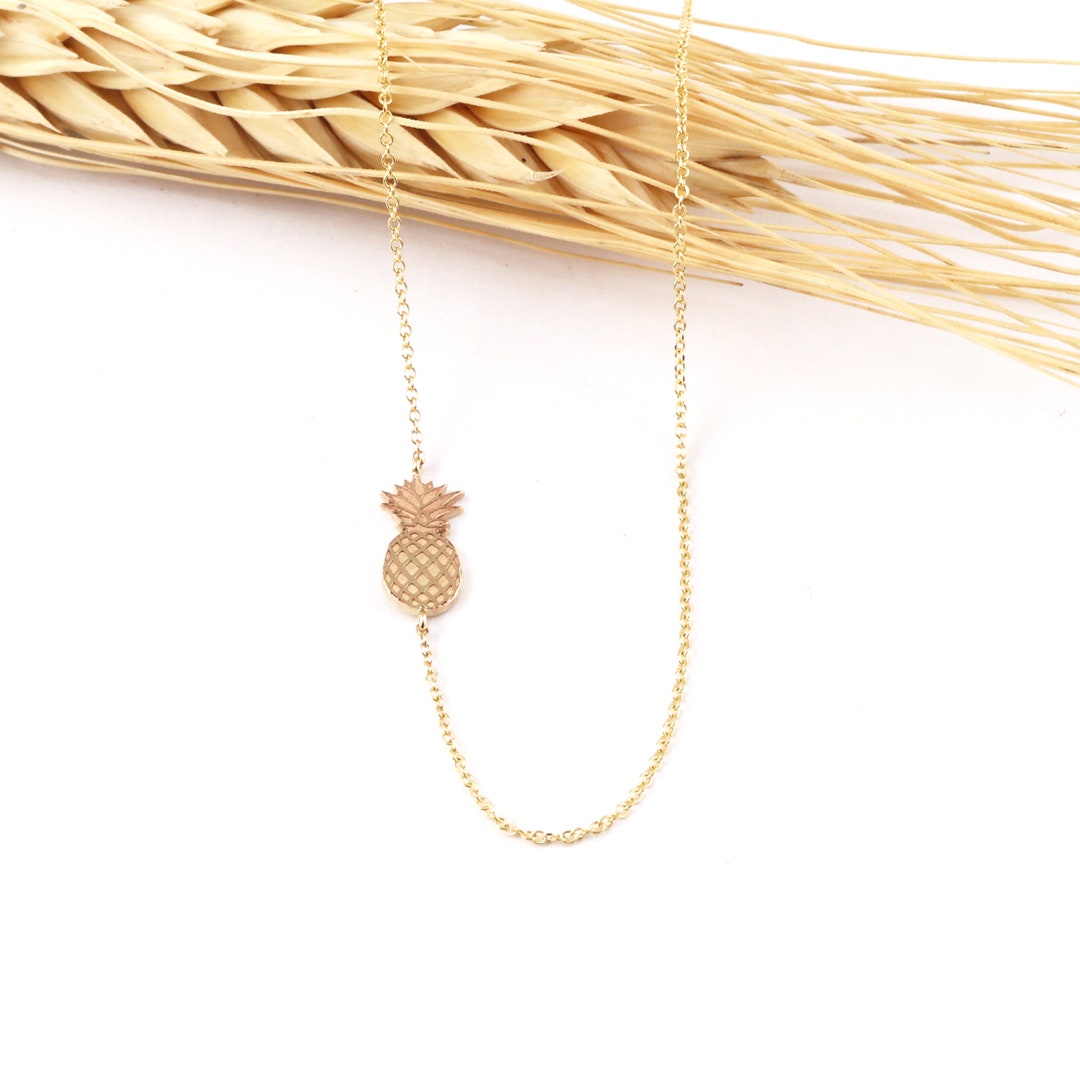 Gold Sideways Pineapple Necklace Gold Fruit Necklace Beach