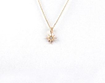 Solid Gold Diamond North Star Pendant, Star Necklace, North Star Charm, Gift For Wife, 9K, 14K, 18K, Star Charm with Diamonds, Graduation