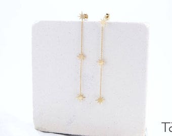 Gold Star Earrings, Long Earrings with Multi North Star, Birthday Gift for Sweet 16, Symbolic Gift for Girlfriend, Elegant Jewel for Lover