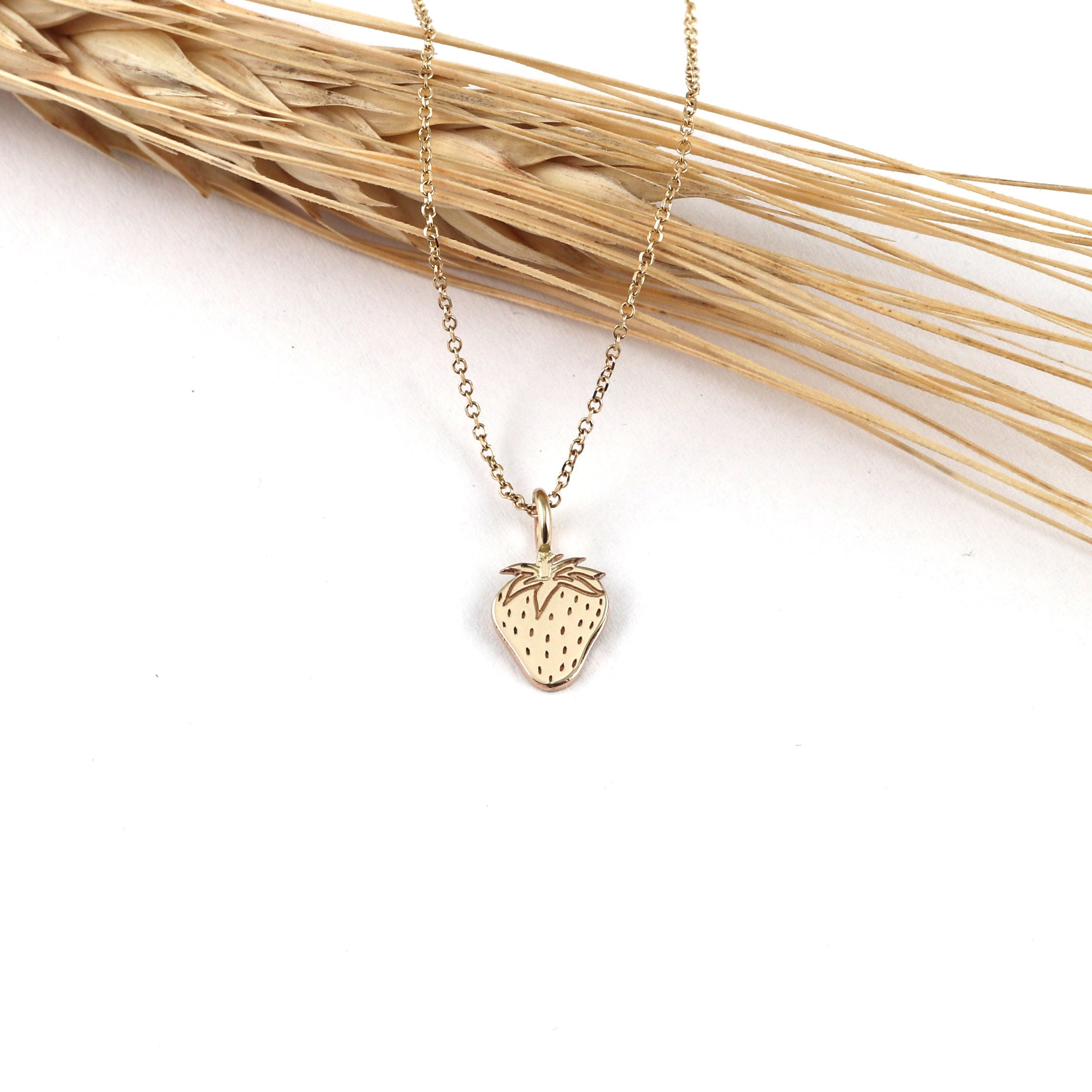 Solid Gold Strawberry Pendant 