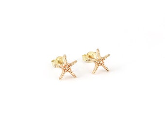 14K Solid Gold Starfish Earrings: Beach Wedding Jewelry