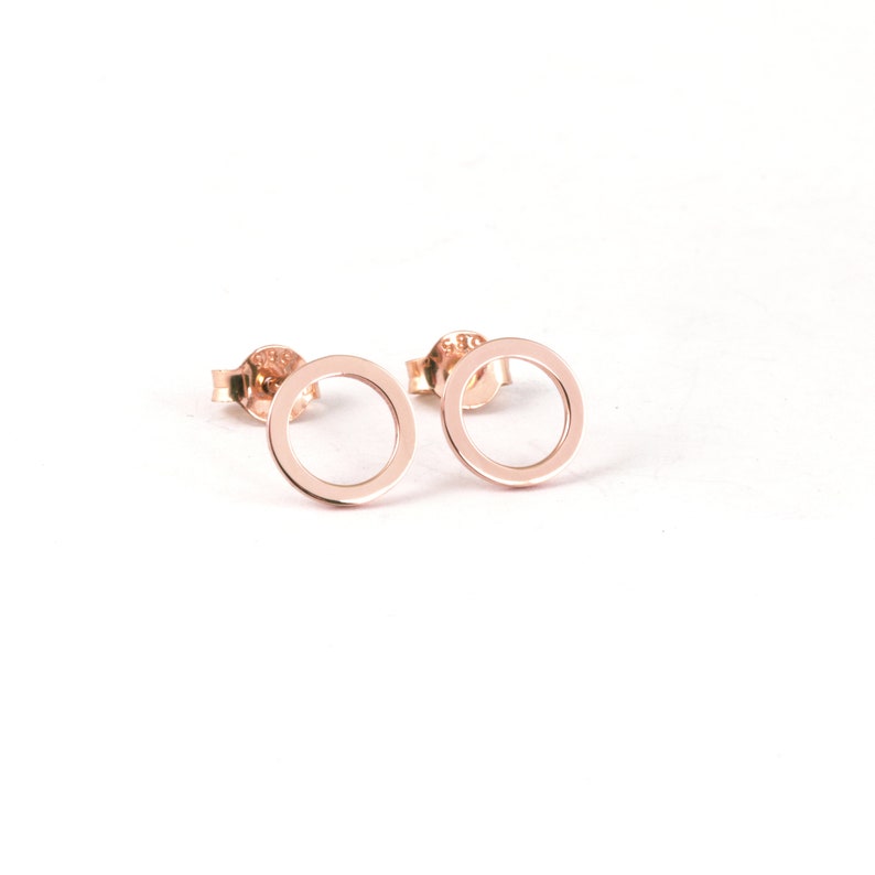 Gold Circle Studs, Minimal and Simple Studs, 9K,14K,18K Karma Studs, Rock Style, Geometrical Studs, Everyday Woman Earrings, For Mum image 3