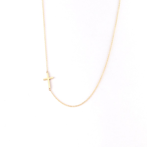 Collier croix latérale en or, cadeau de baptême ou de baptême, petit collier croix latérale, 9 carats, 14 carats, 18 carats, cadeau marraine, cadeau fête des mères