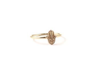 Gold Hamsa Hand Ring, Tiny Hand of Fatima Ring, Gift for Protection, Luck,Amulet,Hamsa Ring with Evil Eye,9K,14K,18K,Spiritual Meaning