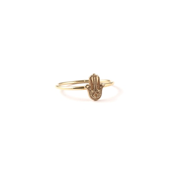 Gold Hamsa Hand Ring Tiny Hand of Fatima Ring Gift for