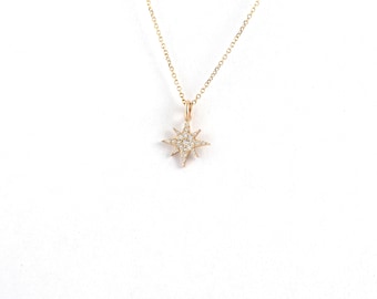 Gold Diamond Star Pendant, Star Charm with Brilliant Diamonds, North Star Nekclace,9K,14K,18K, Wedding Look, Daughter in Law, New Mum