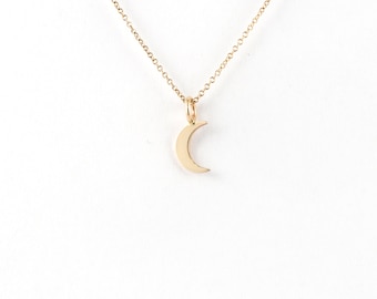 Gold Moon Pendant, Crescent Moon Necklace, Celestial Charm, Gift For Her, Prom Night, 9K,14K,18K, Anniversary Gift, Birthday Gift