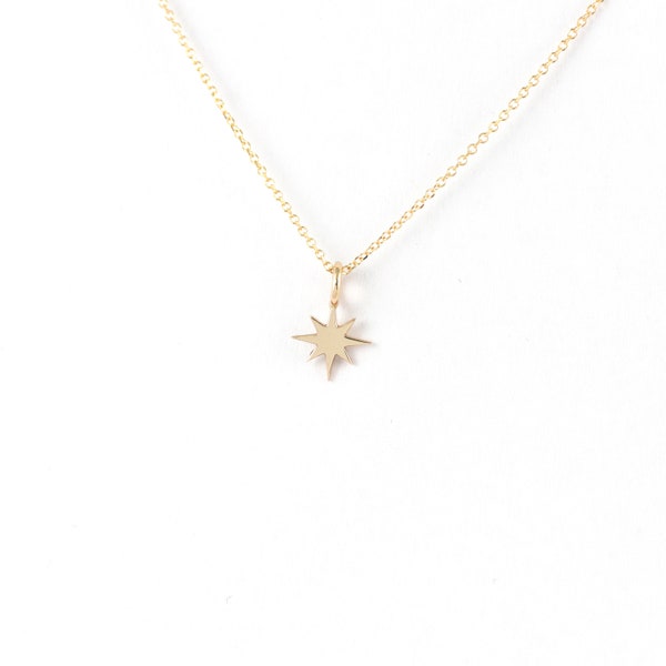 Gold Star Pendant, Gold North Star Necklace, Celestial Charm, Mother's Day, 9K,14K,18K, Girlfriend Gift, Woman Charm, Gift For Her