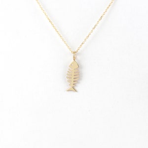 Solid Gold Fishbone Necklace, Unique Skeleton Design, Nautical Jewelry, Symbol of Strength, Perfect Gift for Her, Fish Charm, 9K, 14K, 18K