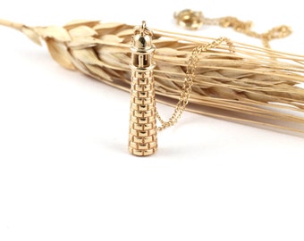 Solid Gold Lighthouse Pendant, Lighthouse Charm, Lighthouse Necklace, Symbolic Gift, 9K,14K,18K, Gift for Her, Amulet Necklace, Perfect Gift