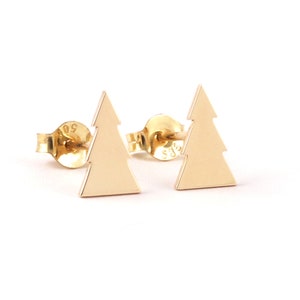 Gold Christmas Tree Gold Fir Studs, Minimalist Gift for Mountain Hiking Lover, Nature Lover and Ecologist Gift, Tree Earrings for Her