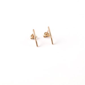 Gold Line Earrings, Elegant and Classy Studs, Simple Gold Tube Studs For Her, 9K,14K,18K, Modern Woman Earrings, Gift For Wife image 4