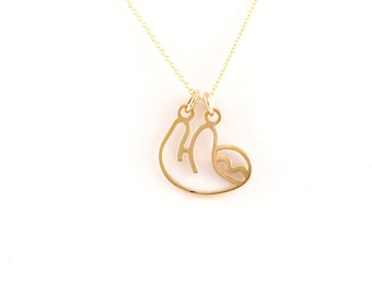Colar de preguiça em ouro maciço, pingente de preguiça preguiçosa, joia fofa de animal, presente para ela, pingente exclusivo de vida selvagem, presente para amantes da natureza, 9K, 14K, 18K