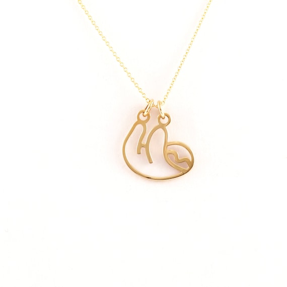 Solid Gold Sloth Necklace Lazy Sloth Pendant Cute Animal Jewelry Gift for Her Unique Wildlife Charm Nature Lover Gift 9K 14K 18K Etsy