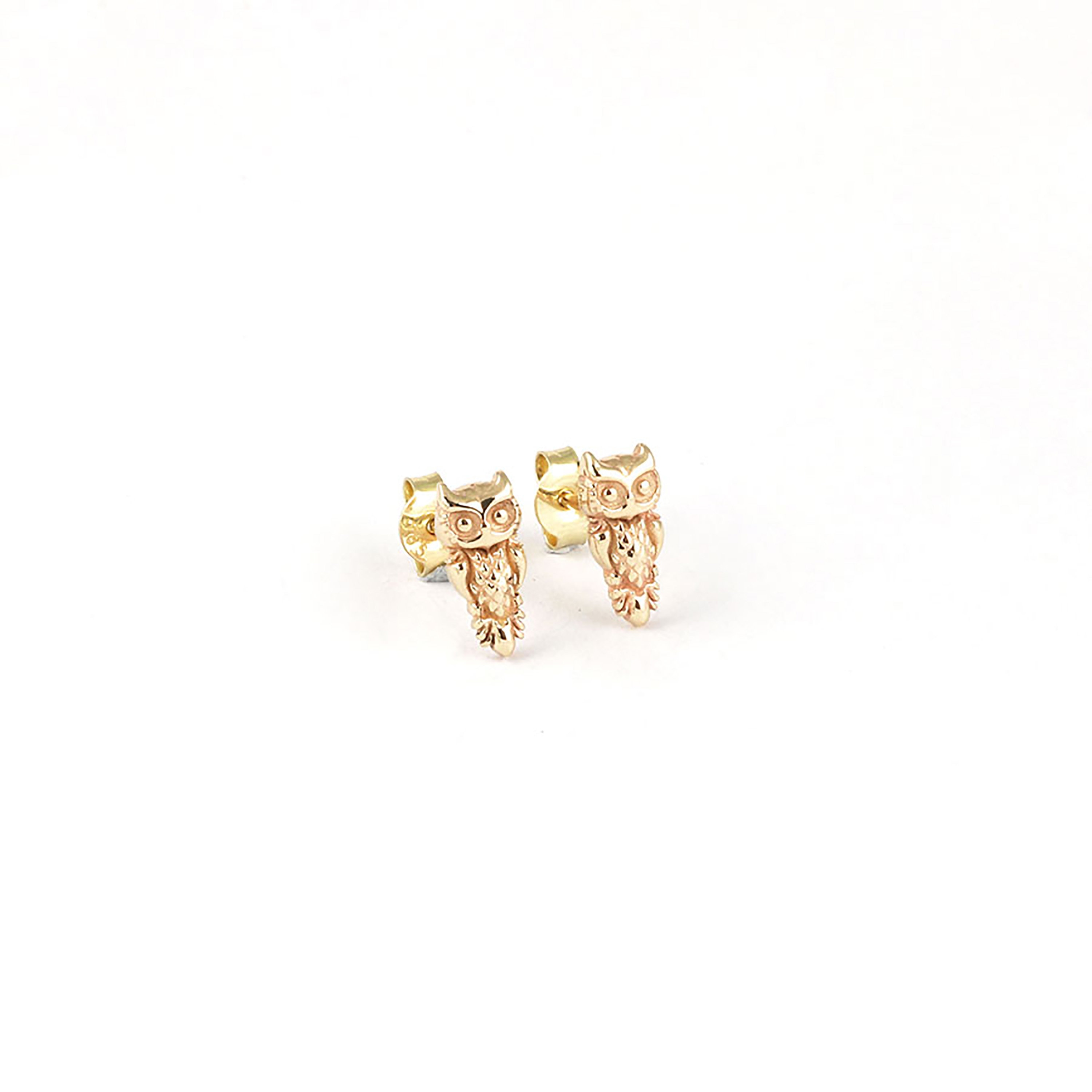 14K Solid Gold Owl Stud Earrings: Wisdom Symbol Gift