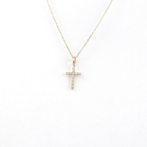 Gold Diamond Cross Pendant, Tiny Diamond Cross Necklace, Goddaughter Charm, Baptism Cross, 9K,14K,18K, Christening Cross with Diamonds