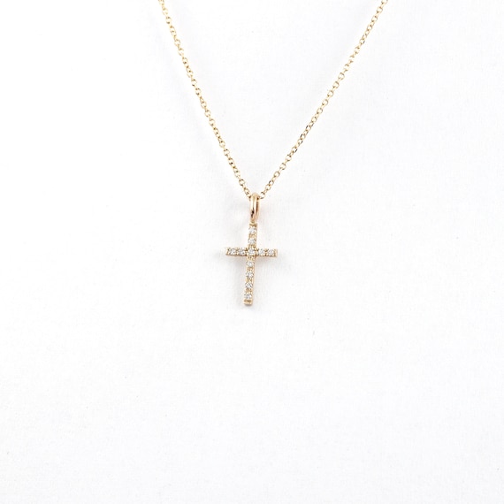 Solid Gold Diamond Cross Pendant Tiny 