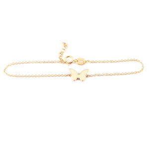 Pulseira de borboleta de ouro maciço, pulseira de borboleta delicada, joias elegantes, símbolo de transformação, presente para ela, filha, 9K, 14K, 18K