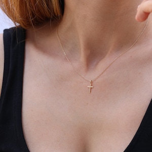 Gold Cross Pendant, Tiny Cross Charm, 9K,14K,18K, Baptism Cross, Christening Cross Necklace, Gift for Godmother or Goddaughter, Gift