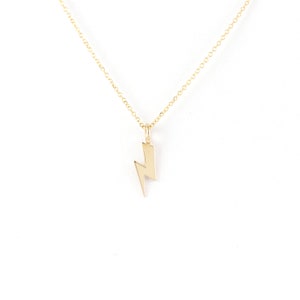 Solid Gold Thunder Necklace, Lightning Bolt Pendant, Power Symbol Jewel, Inspirational Gift for Her, Dynamic Statement Jewelry, 9K, 14K, 18K