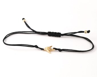 Solid Gold ASL Love Bracelet, Sign Language Bracelet, Gold Hand Cord Bracelet, I love you, Gold ASL, Deaf Gift, Sign Love, Love in Sign, 14K