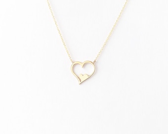 Solid Gold Double Heart Necklace: Symbolic Love Pendant