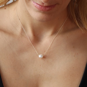 Solid Gold Pearl Necklace: Minimalist Bridal Jewelry