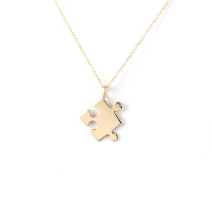 Solid Gold Puzzle Necklace, Personalized Jigsaw Piece Charm, Gift for Couples, Anniversary Gift, 9K ,14K ,18K,Engraving Jewelry, Custom