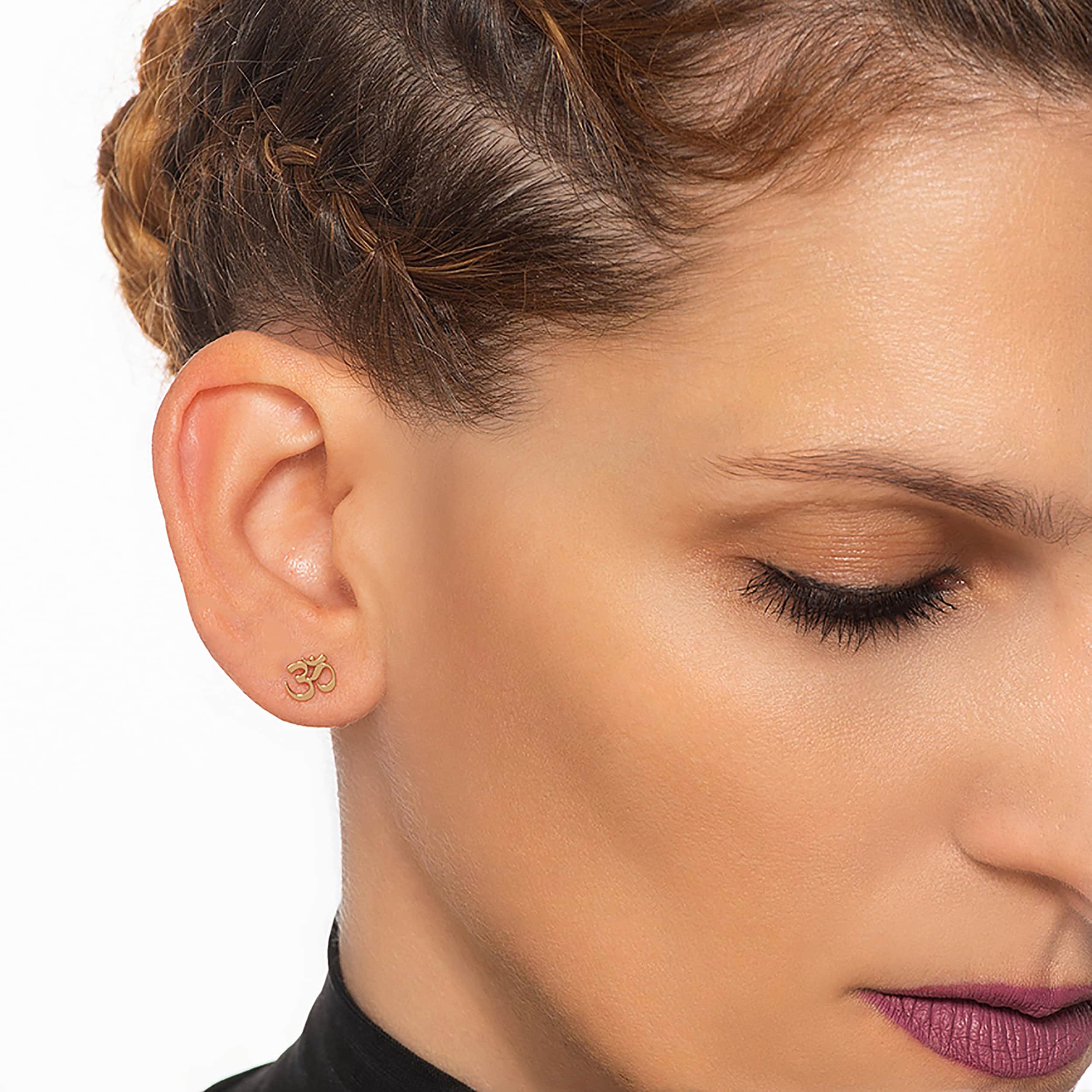 Gold om deals stud earrings
