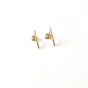 Gold Line Earrings, Elegant and Classy Studs, Simple Gold Tube Studs For Her, 9K,14K,18K, Modern Woman Earrings, Gift For Wife image 2