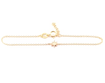 Solid Gold North Star Bracelet, Guiding Star Bracelet, Celestial Jewel Gift for Her, Starry Night Charm, Navigator Bracelet, 9K, 14K, 18K