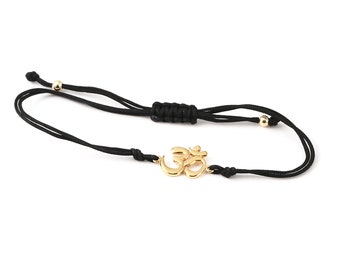 Solid Gold Om Bracelet, Om Cord Bracelet, Cord Bracelet, Symbolic Gift, String Om Bracelet, Spiritual Jewelry, Buddhist Gift, Yoger Gift,14K