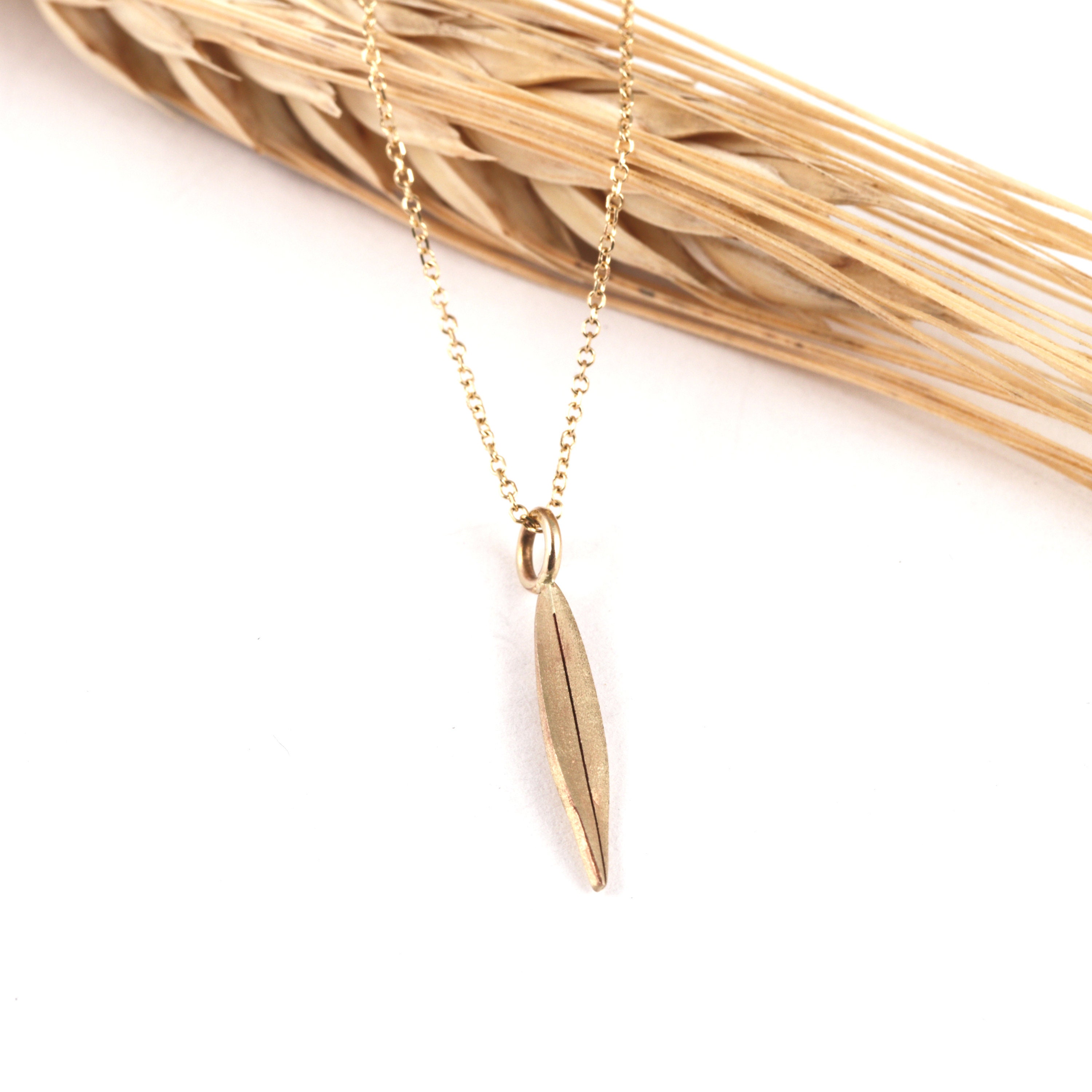 Solid Gold Olive Leaf Pendant Gold Leaf 