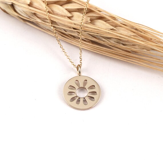 Solid Gold Sun Pendant Sun Necklace Sun 