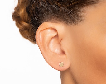 Solid Gold Square Studs: Geometric Minimalist Earrings