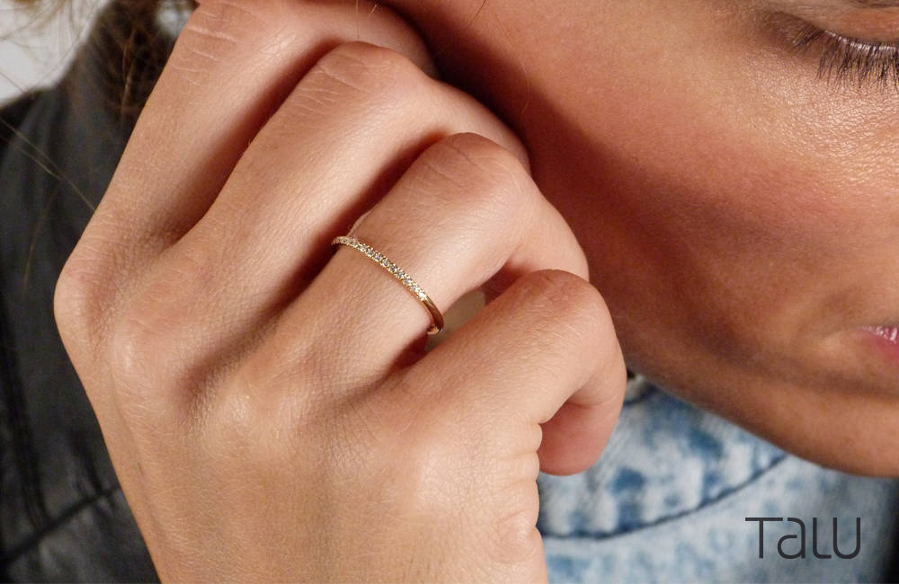 Thin Gold Wedding Band with Diamonds Gold Ring with 15 Tiny Etsy