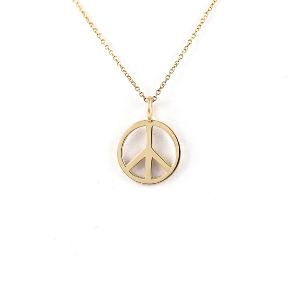 Gold Sign of Peace Pendant, Peace Necklace, World Peace Charm, Hippies Inspired, 9K,14K,18K,Boho Style, Gold Symbol, Symbolic Necklace