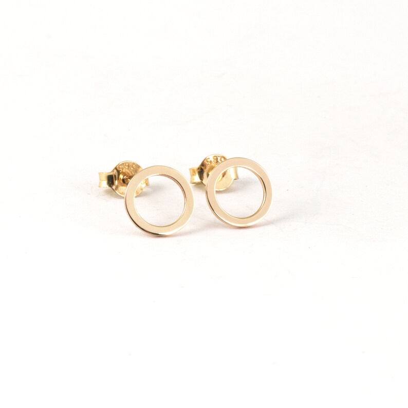 Gold Circle Studs, Minimal and Simple Studs, 9K,14K,18K Karma Studs, Rock Style, Geometrical Studs, Everyday Woman Earrings, For Mum image 2