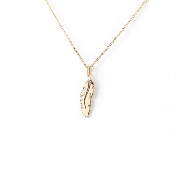 Gold feather pendant necklace sale