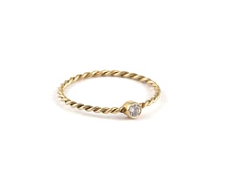 Gold Twist Ring, Gold Braided Band with Diamonds, Minimal Promising and Engagement  Ring, Perfect  Gift Idea for Fiancee, 9K,14K,18K