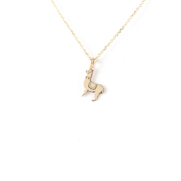 Gold Llama Pendant, Llama Necklace, Llama Charm, 9K,14K,18K, Gift For Daughter, Trendy Mama Llama Necklace,No problama Alpaca Necklace