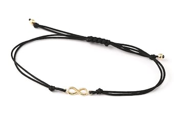 Solid Gold Tiny Infinity Bracelet, Cord Bracelet,Tiny Infinity String Bracelet,  Mathematical Symbol, Eternity, Friendship Gift, 14K