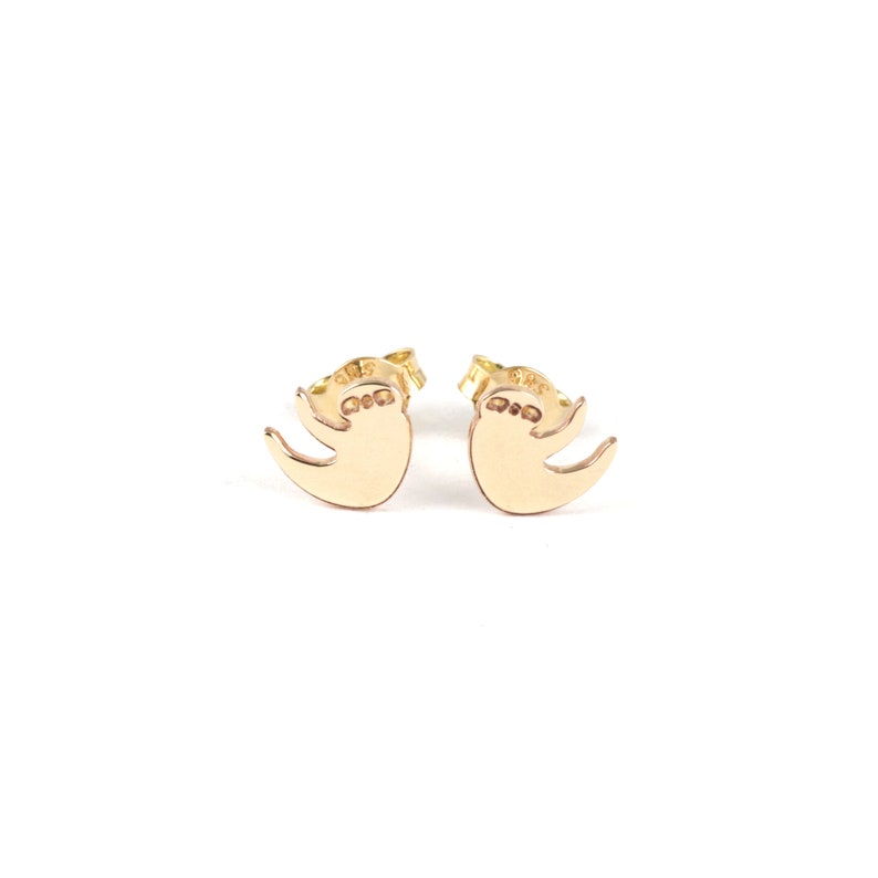 Gold Sloth Earrings, Tiny Sloths for Animal Lover, Trendy and Fashion Earrings, Hanging Sloths,9K, 14K, 18K, Modern Studs For Kids image 1
