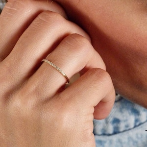 Gold Ring with Diamonds, Wedding Band with Diamonds, Gold Ring with April Birthstone, Anniversary Gift, 9K,14K,18K, Diamonds Ring