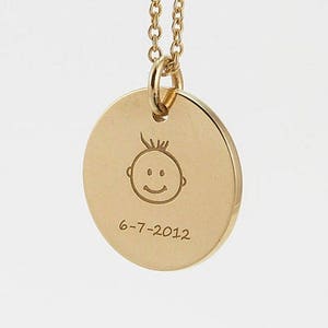 Colar de disco de ouro maciço, data de nascimento, pingente de círculo gravado, joias personalizadas, presente de aniversário simbólico, pingente de data personalizado, 9K, 14K, 18K