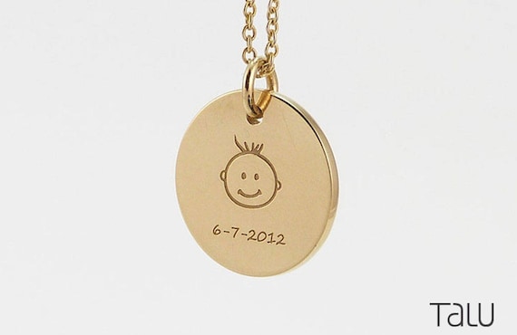 Gold disc necklace engraved deals