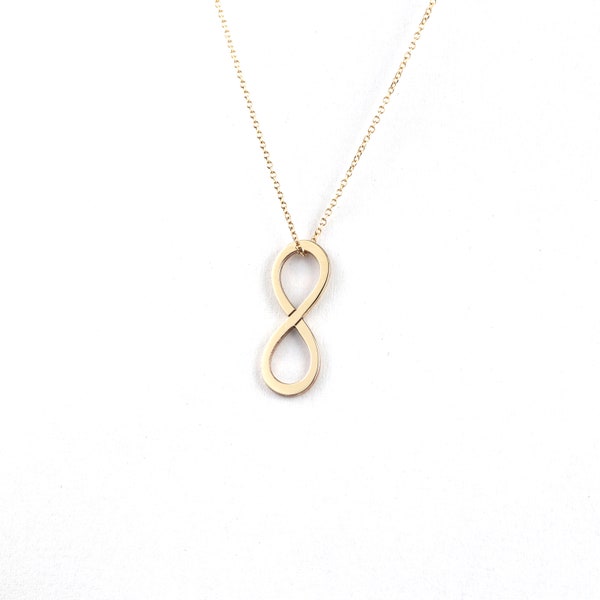 Colgante infinito de oro, collar Inifinty, encanto de oro para siempre, regalo de amistad para ella, encanto de símbolo matemático, 9K,14K,18K, infinito