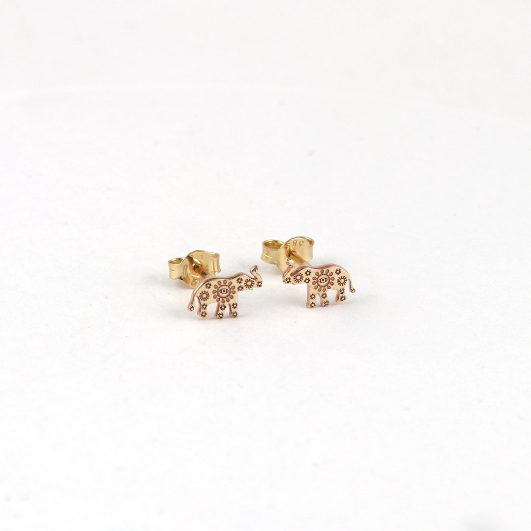 Elephant Intaglio Drop Earrings - Gold